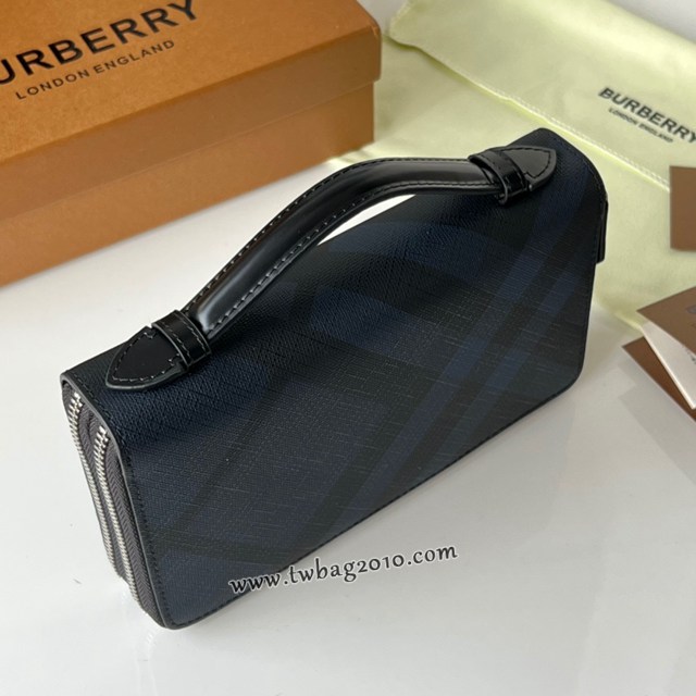 Burberry專櫃經典款格紋長夾錢包 巴寶莉雙拉款男士長錢包 yxb1325